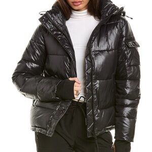 S13 glossy Black Puffer Jacket with Hood